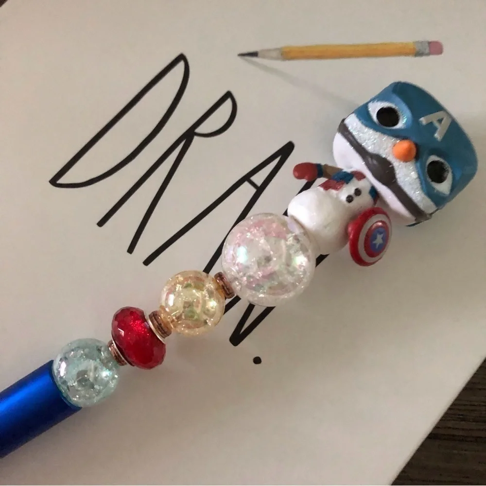 Marvel: Captain America as Snowman handmade beaded pen
